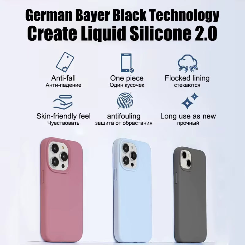 Original Liquid Silicone Phone Case for Iphone 15 14 11 12 13 Pro Max XR XS 7 8 plus SE Luxury Shockproof Back Cover Accessories